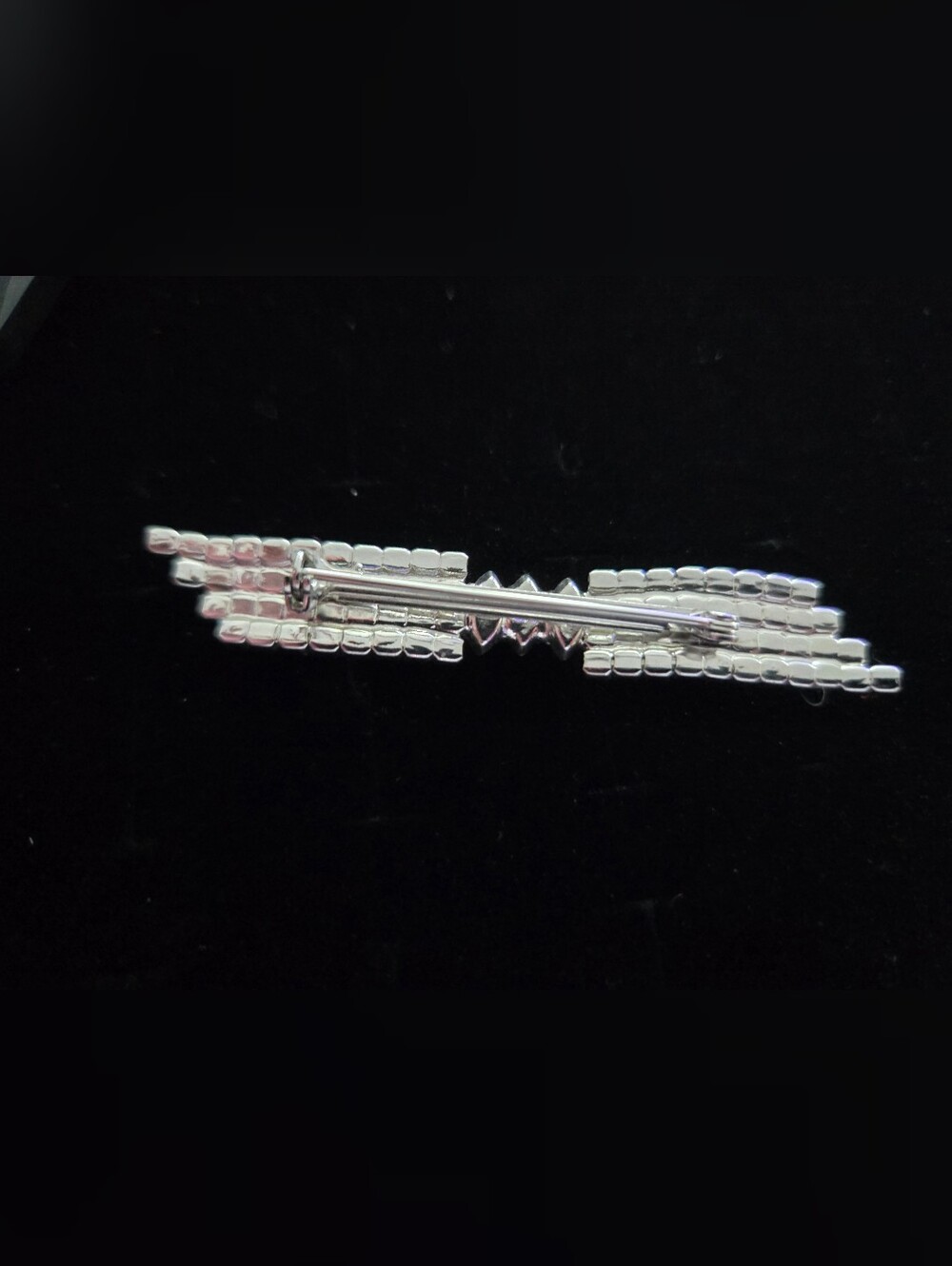 Vintage Rhinestone Rhinestone Silver-Tone Bar Brooch - Picture 2 of 4